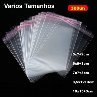 300UN Saquinho Transparente Com Adesivo Aba saco adesivado Cristal 5x7 6x9 7x7 8,5x12 10x15
