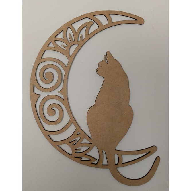 Quadro Decorativo Mdf 3mm Gato Sentando Na Lua Cat Animais Cheia Minguante Casa Sala Quarto 6643