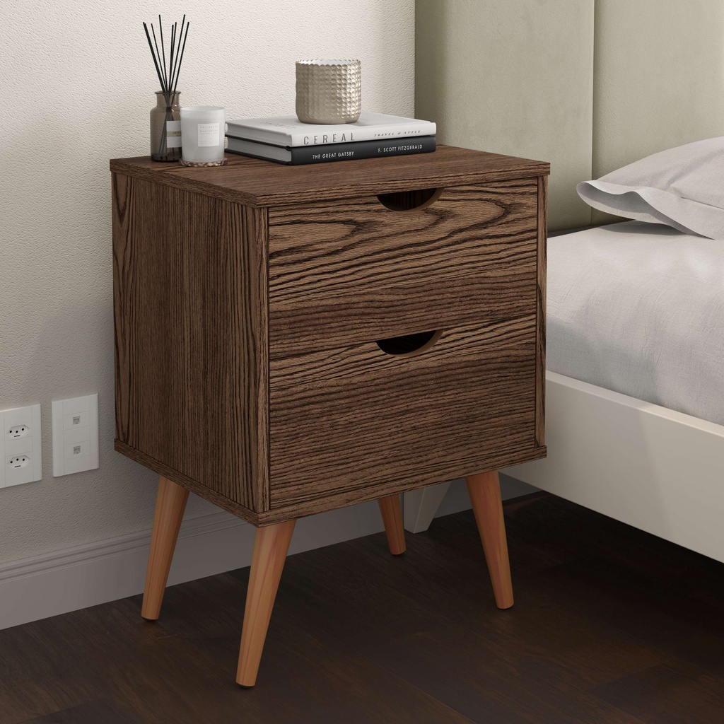 Mesinha de Cabeceira Para Quarto Retro 2 Gavetas- Canela