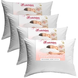 Kit 4 Travesseiro Antialérgico Percal 180 Fios Ecoplumas Fibra Siliconada Macio Lavável 50x70x14cm - BF Colchões