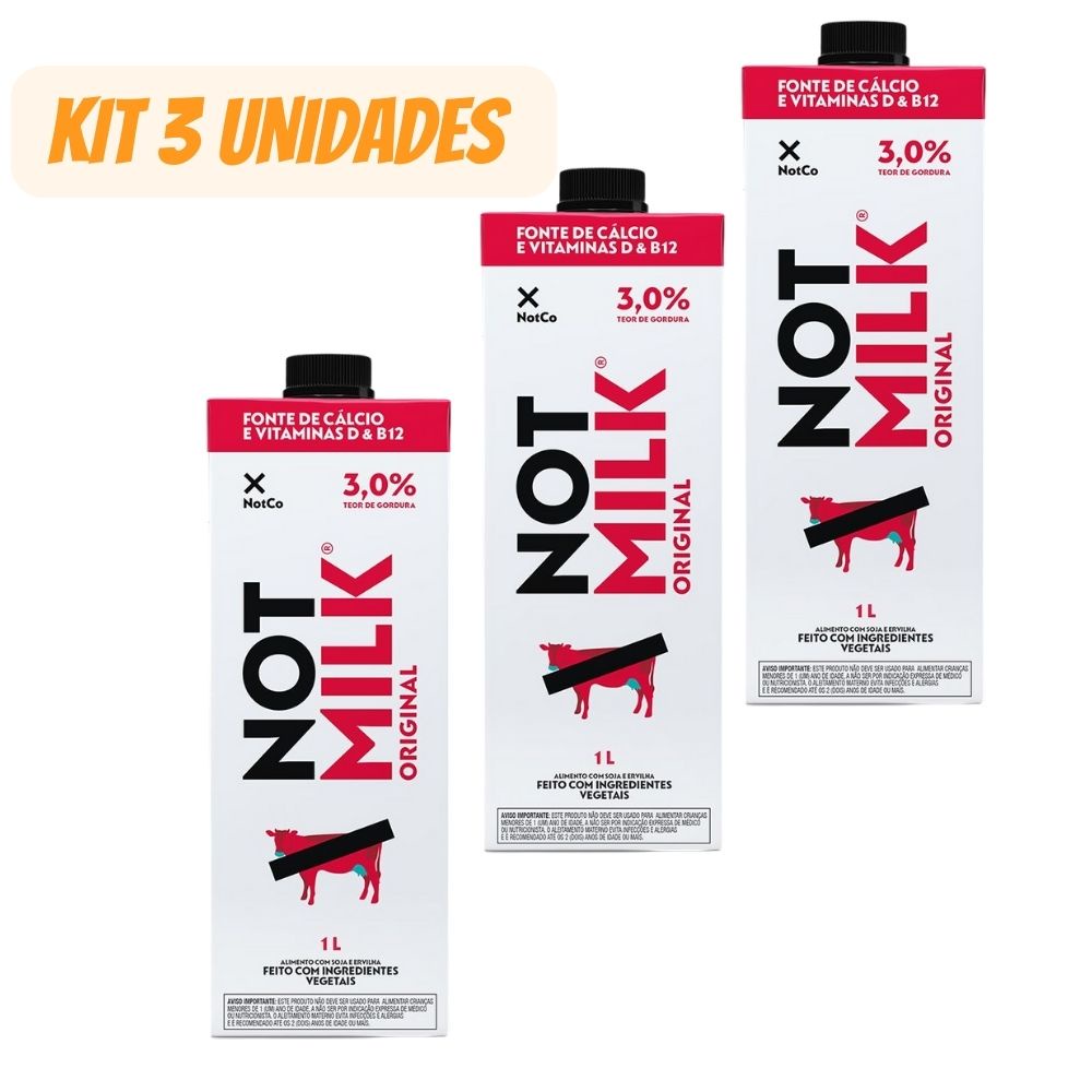 KIT LEITE VEGETAL NOT MILK ORIGINAL 1L Sem lactose/ Sem proteína do ...