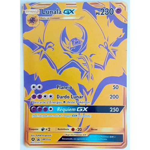 Lunala Gx Carta Pokemon Dourada Original Pt + 100 Cartas