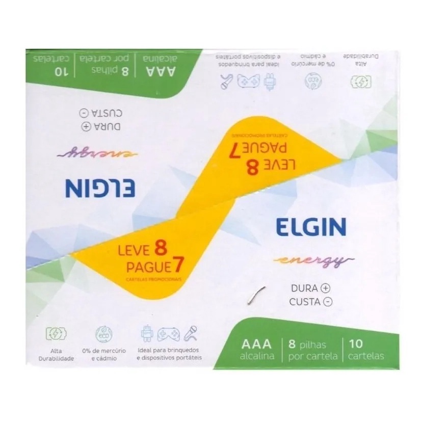 Caixa De Pilhas Alcalina Elgin Energy Aaa 10 Cartelas C 8un Shopee