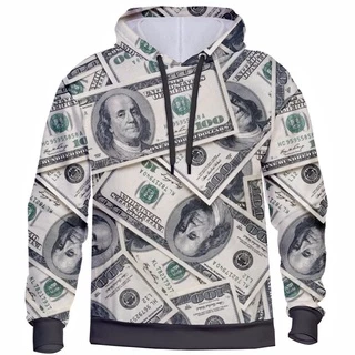 Blusa de Frio Moletom Masculino Feminino Estampa 3D de Dolar Com Capuz Macio e Confortavel
