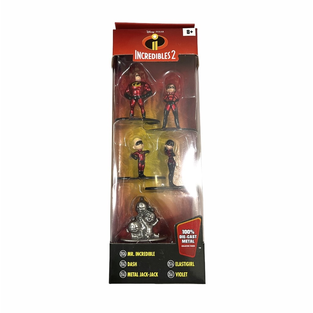 Pack com 5 Os Incríveis 2 Nano Metal Diecast DTC 4292 Boneco Nano Metalfigs - Disney - Os Incríveis / The Incredibles - Pack com 5 Personagens - 100% Die Cast Metal - Jada Toys / DTC Toys