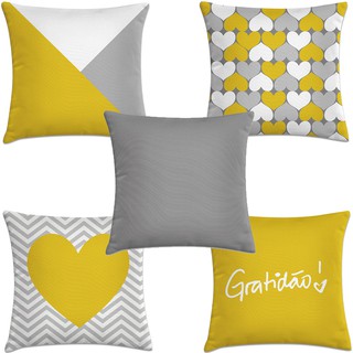kit 5 capas de almofadas decorativas amarelo e cinza