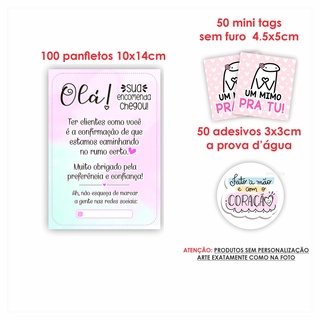 Kit Papelaria Combo Empreendedor Panfletos Agradecimento ao Cliente + Mini cartões Tag sem Furo + Adesivos mod 11