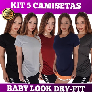 Kit 5 Blusa Academia Feminina DryFit Camisa Fitness Leve e