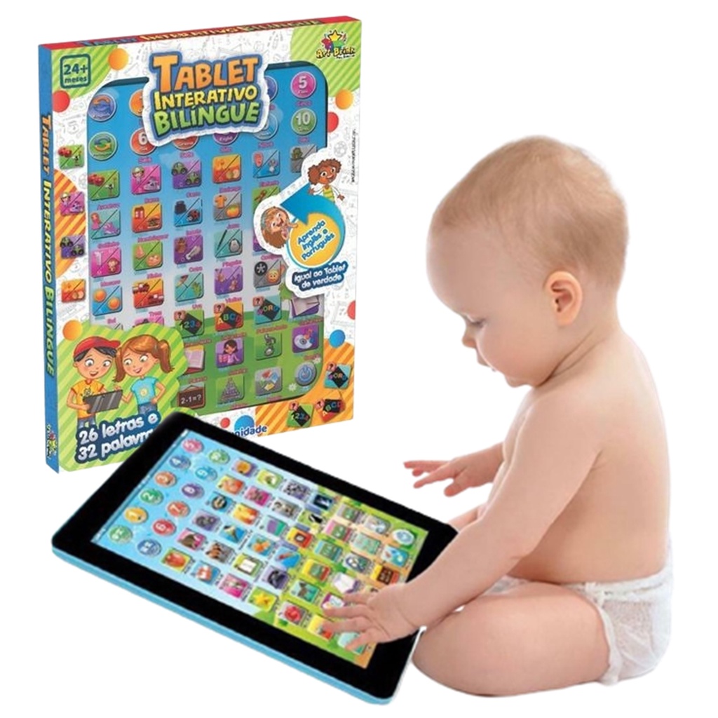 Tablet iPad infantil interativo/educativo bilíngue (português e inglês) com  som - 54 funções - com jogos - matemática e português