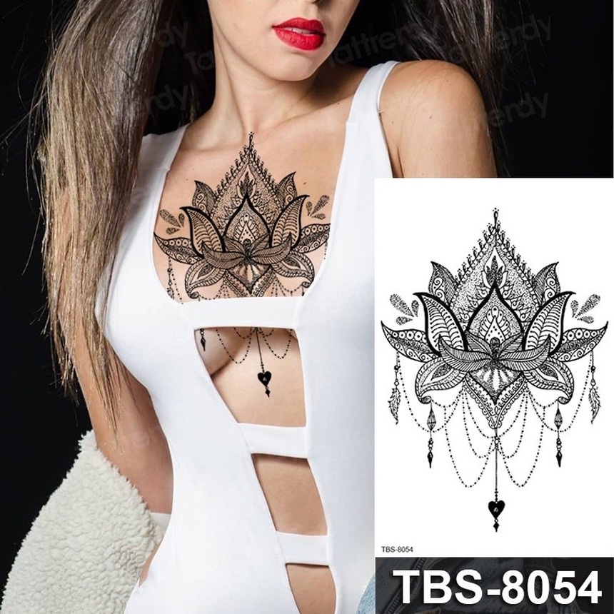 Venda Preto grande mandala flor tatuagens temporárias para as mulheres,  meninas coxa tatuagens realistas henna sol de penas de falso pingente  etiqueta da tatuagem > Beleza & Saúde 