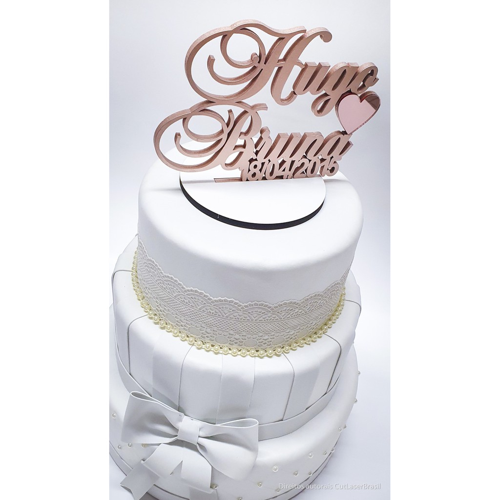 Topo De Bolo Mdf Personalizado Casamento Decoração Rose Gold
