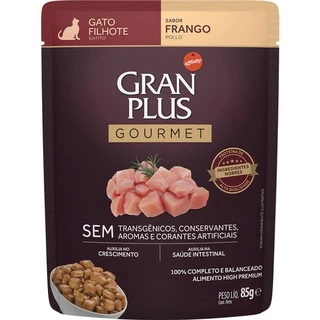 Ração Úmida GranPlus Sachê Gourmet Frango para Gatos Filhotes 85g