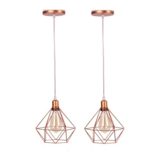 kit 2 Pendentes Diamante Lustre Luminária de Teto Retrô industrial Rose Gold Cabo Cristal