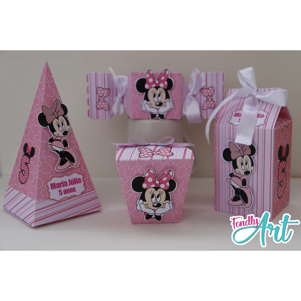 40 Caixinhas Tema Minnie Rosa - Caixinhas Para lembrancinhas - Minie Rosa Kit 40 itens