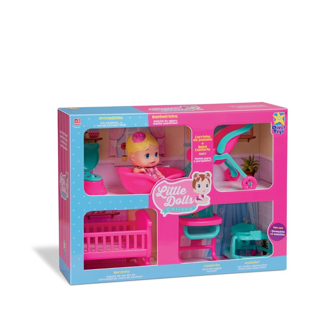 Casinha Little Dolls - 1 Boneca + 6 Acessorios - Divertoys