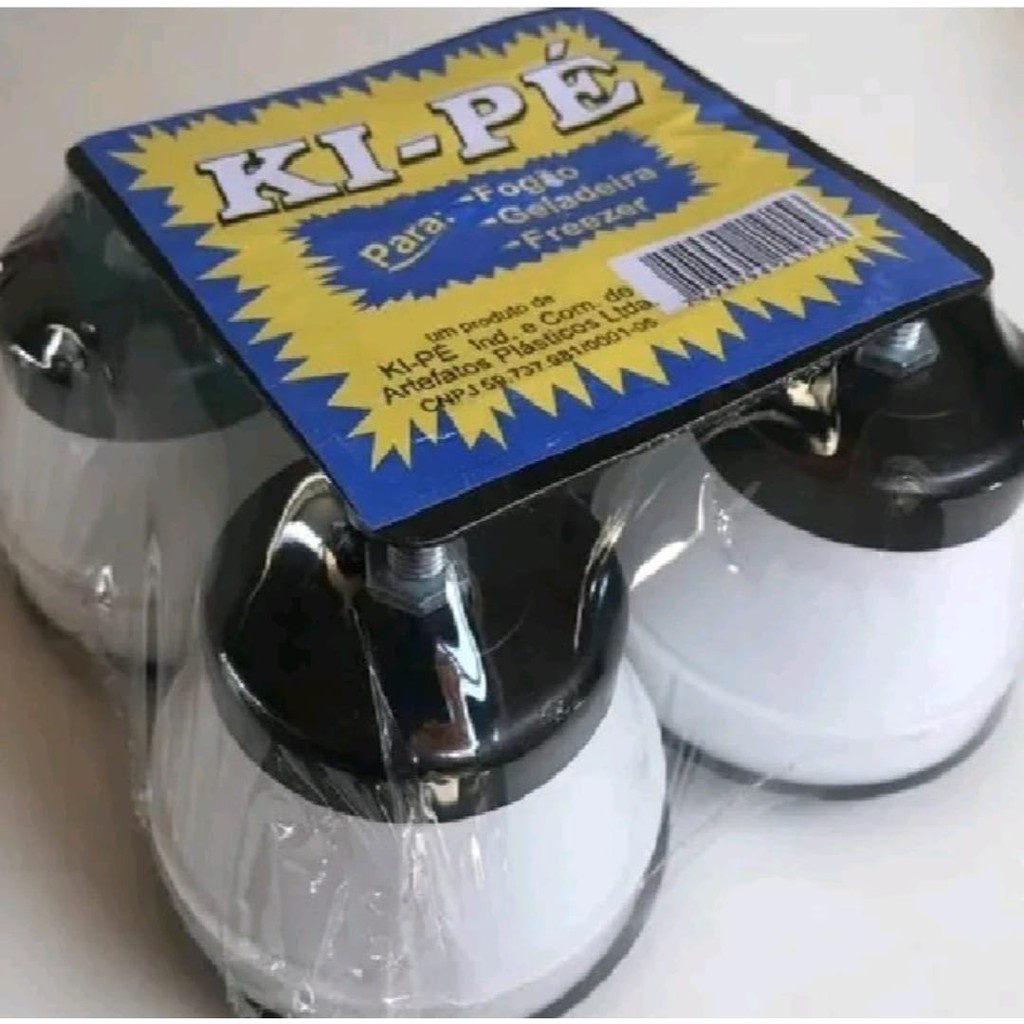 Pé de Geladeira e Fogão Plástico Branco Redondo Ki-Pé com Rodízio - Para Todos os Tipos de Eletrodoméstico Oferta!