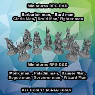 Kit 11 miniaturas de RPG D&D dungeons and dragons guerreiro mago bardo barbaro e varios RESINA