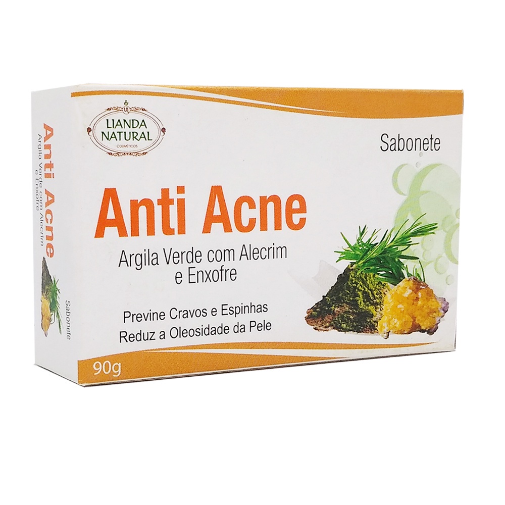 Sabonete Anti acne - Argila verde com alecrim e enxofre - Lianda Natural 90g .