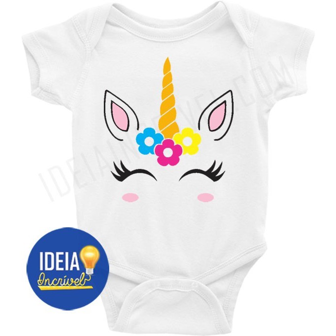 body Criança Infantil Roupa Bebê unicórnio colorido cavalo