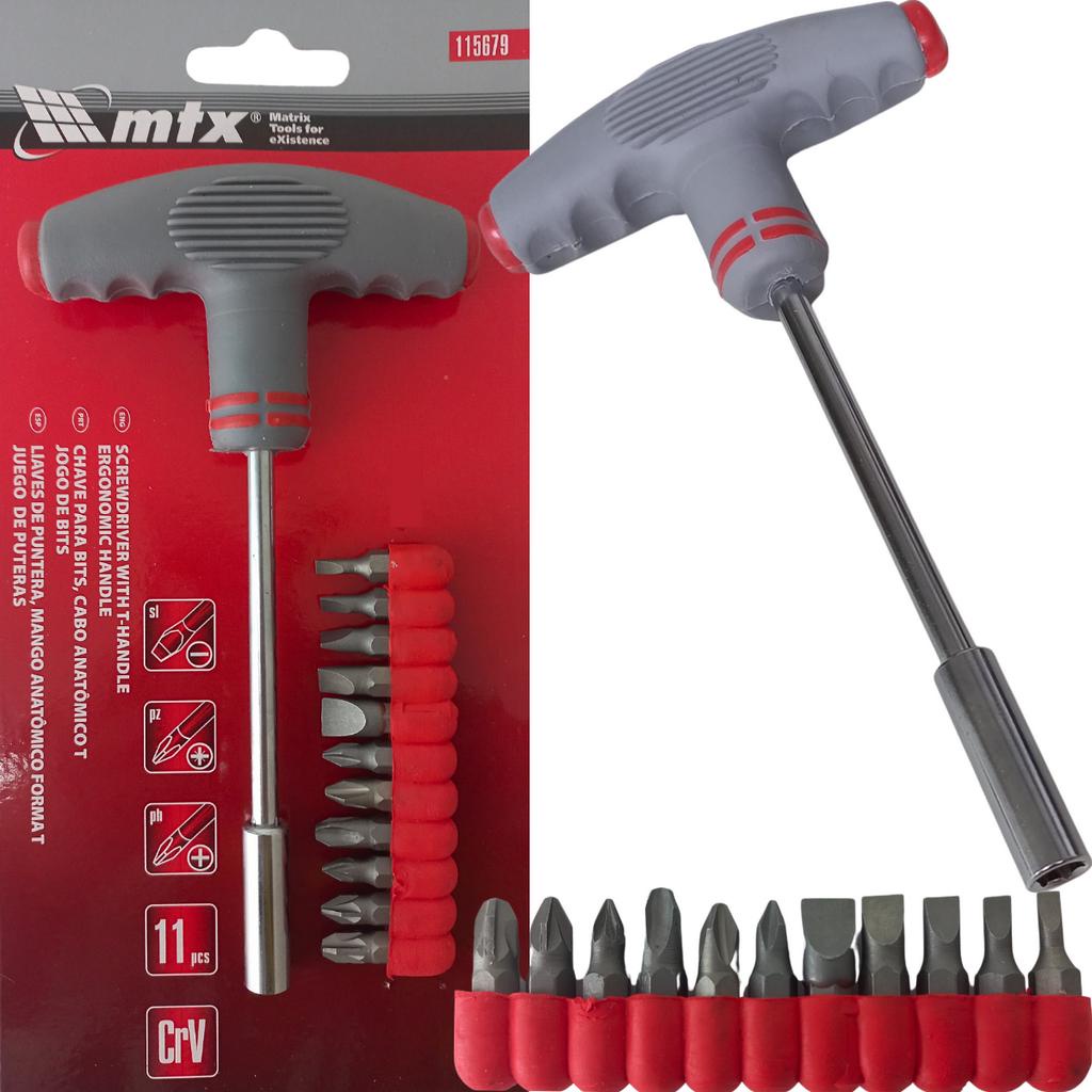 Chave Para Bits Cabo Anatômico em T Com 11 Peças 115679 MTX