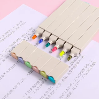 6Pcs MacaroneColor Marker Pen DIY Handbook Diário Decoração Luz Cor Série Highlighter Criativo Papelaria Estudantil