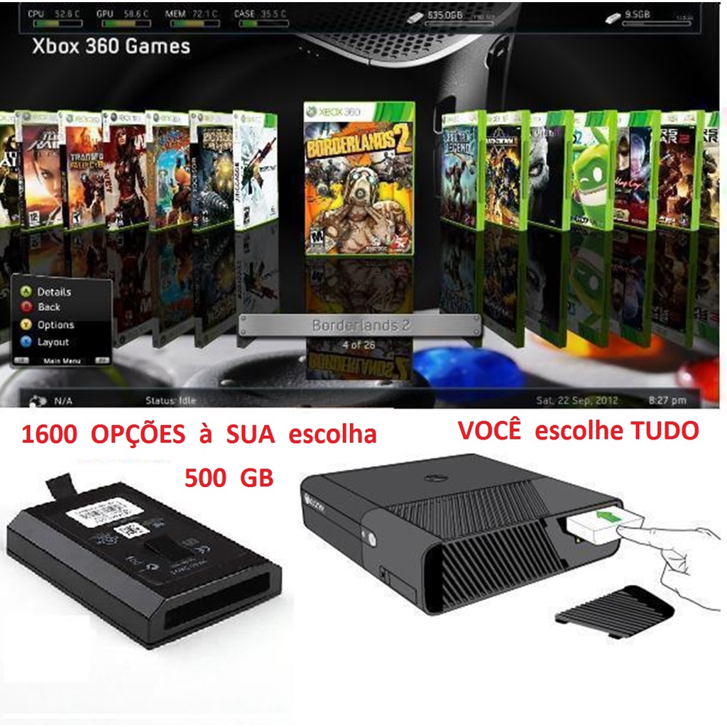 Hd Interno 500gb com Jogos Xbox 360 - Rgh Ou Jtag