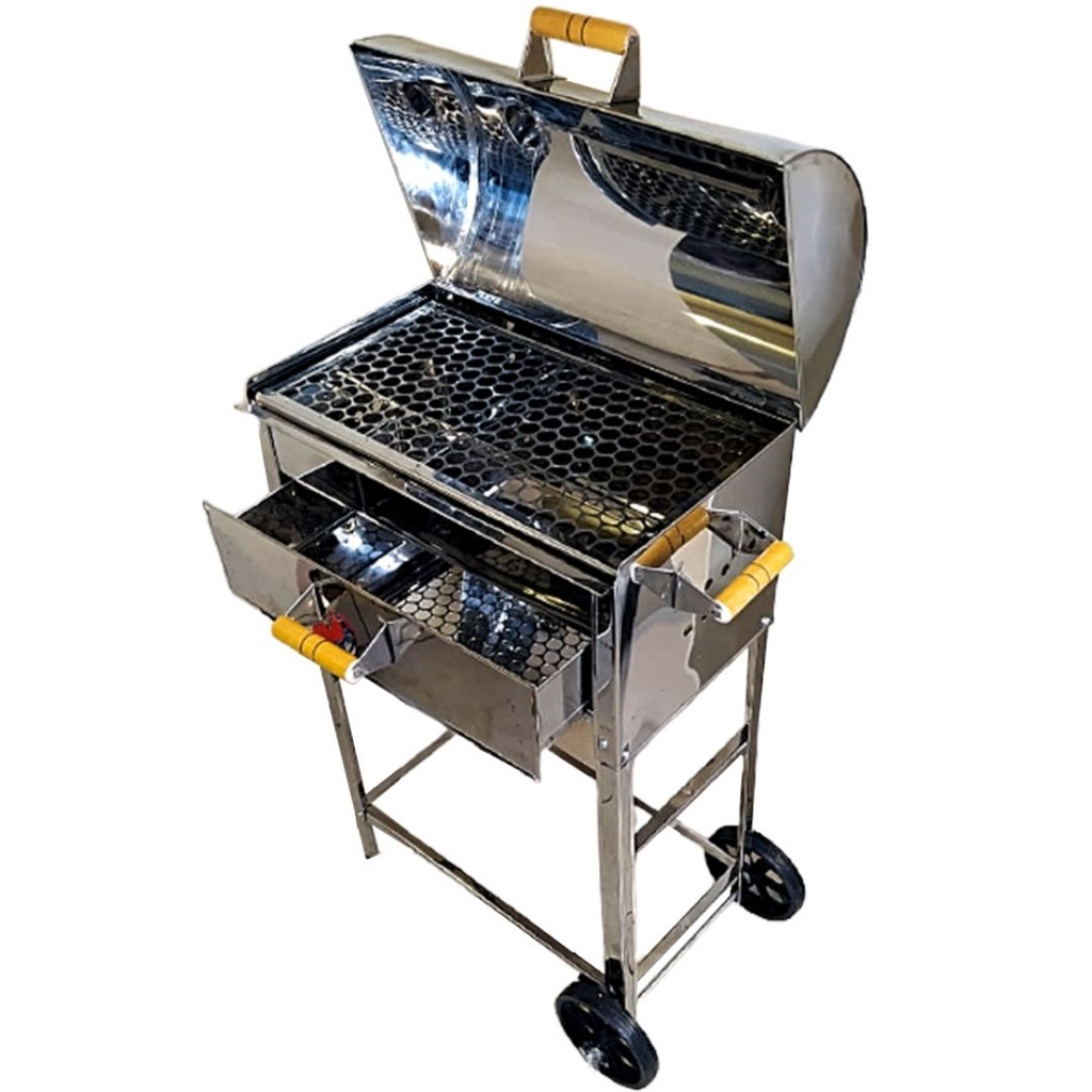Churrasqueira a Bafo Inox com Gaveta Carrinho 41x52x32 com Grelha ...