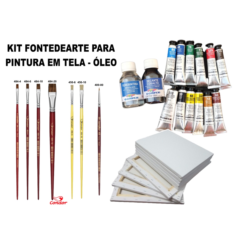 Kit Para Pintura em Tela Óleo: 12 Tintas Óleo Corfix - 1 Secante de ...