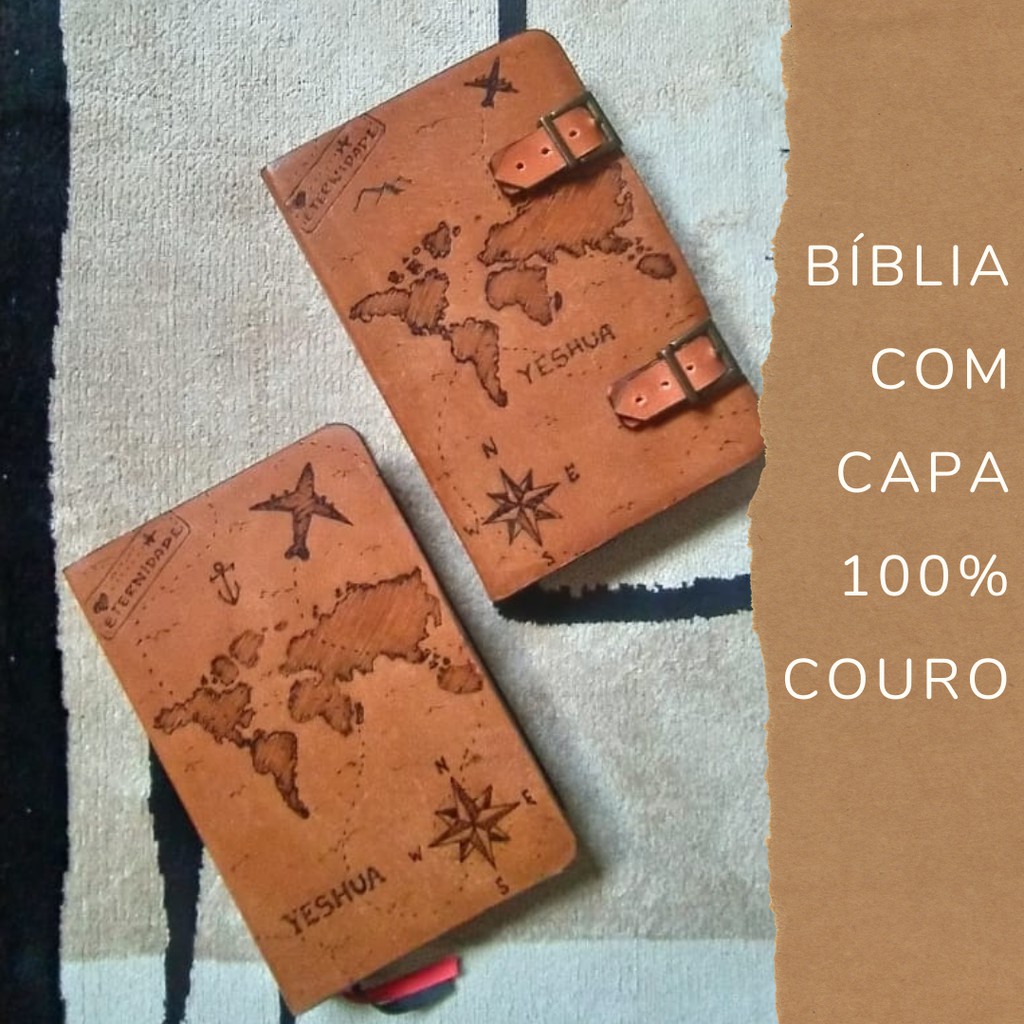 Bíblia com Capa de Couro Legítimo - Versão NVI Slim - Modelo Mapa Mundi