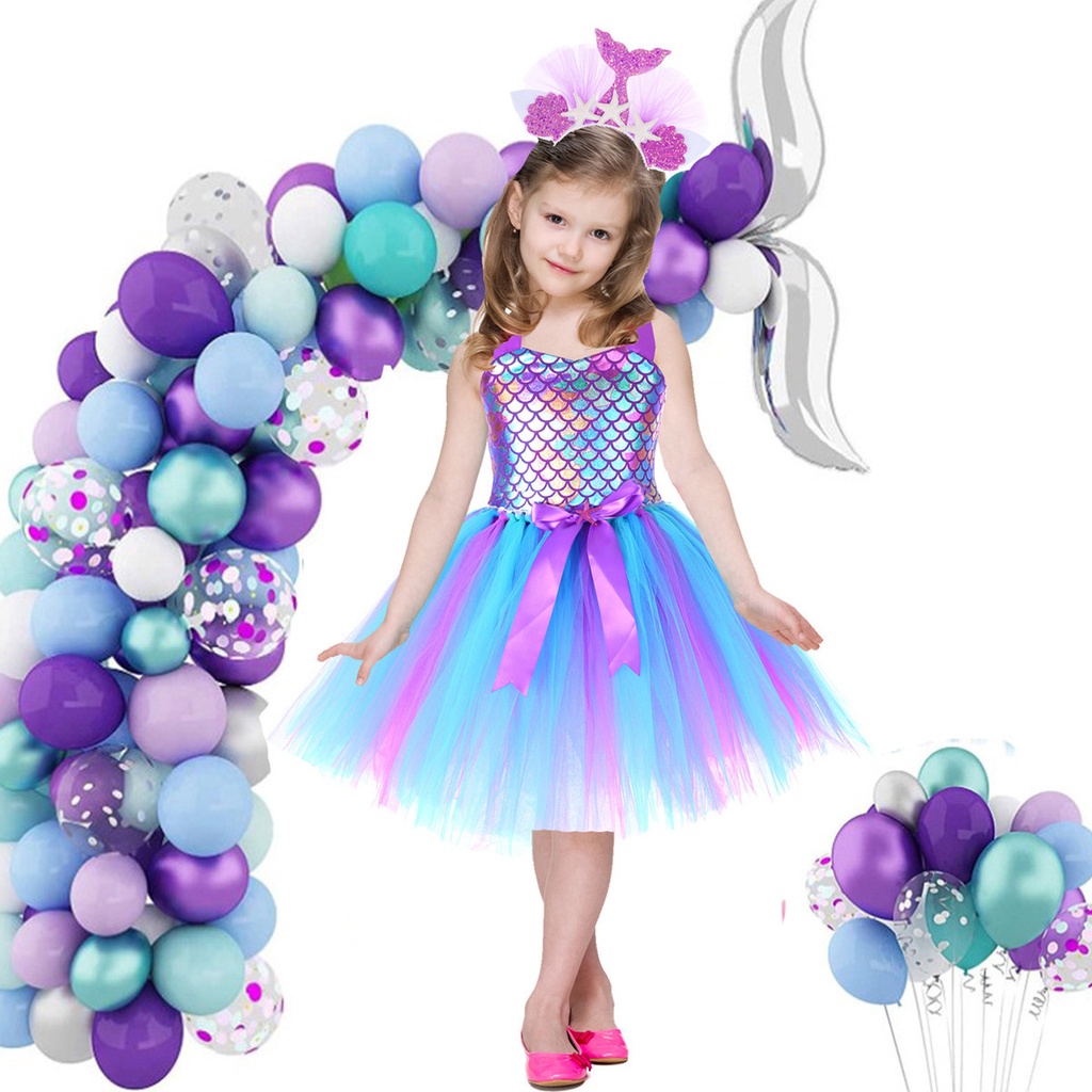 Fato de sereia infantil - Vestido de fantasia de sereia para meninas -  Vestidos de tutu infantil com faixa de cabeça para festa de fantasia  Xianers