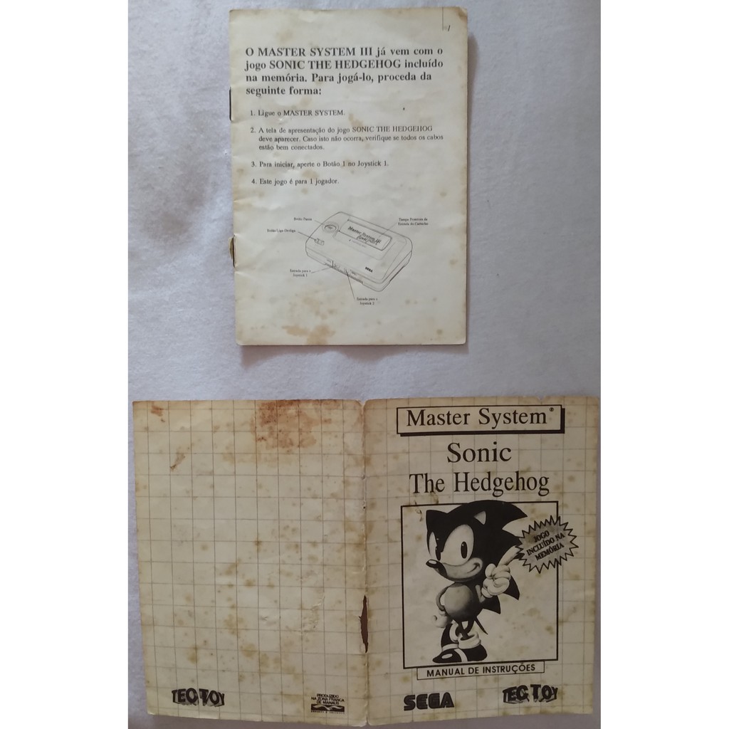 Manual de Master System do jogo Sonic The Hedghog da S