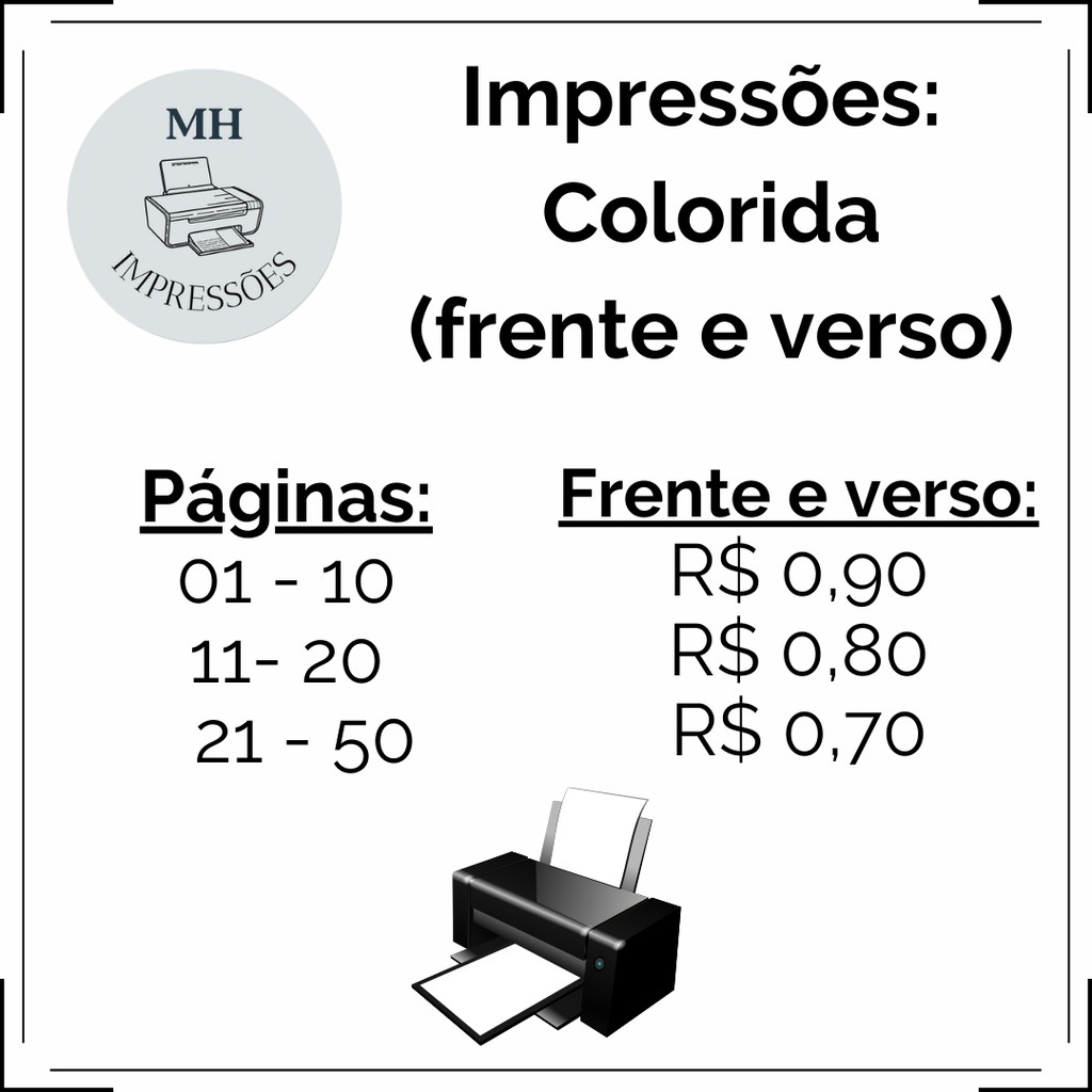 Impressão colorida (frente e verso) - Menor quantidade