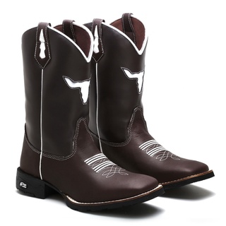 Bota Country Masculina Texana Cara De Boi Cano Alto Bico Quadrado