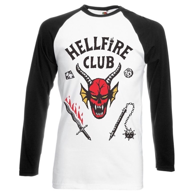 Camiseta Stranger Things Hellfire - Raglan cinza Geek Série