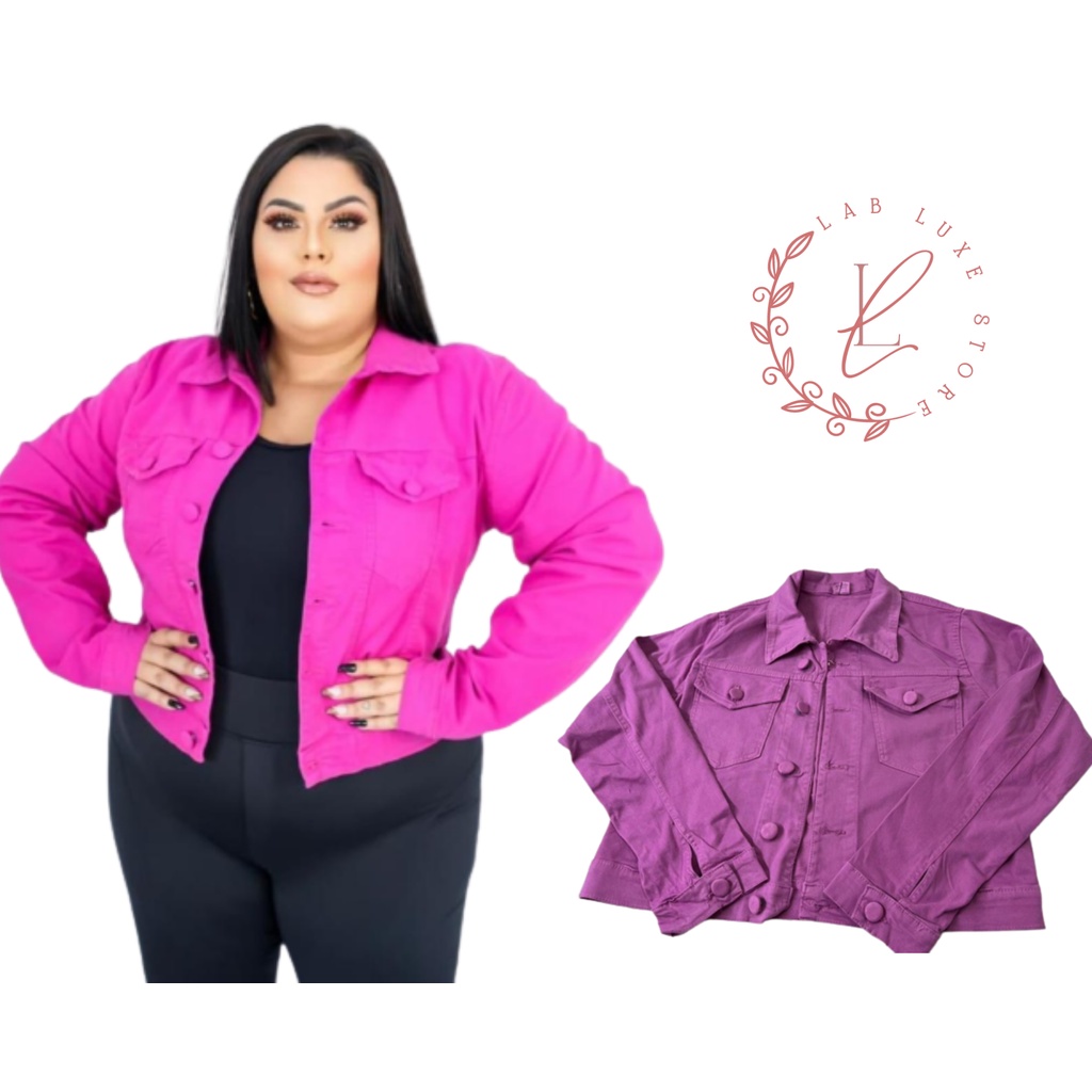 Jaqueta Jeans PLUS SIZE Rosa e Pink feminina | Shopee Brasil