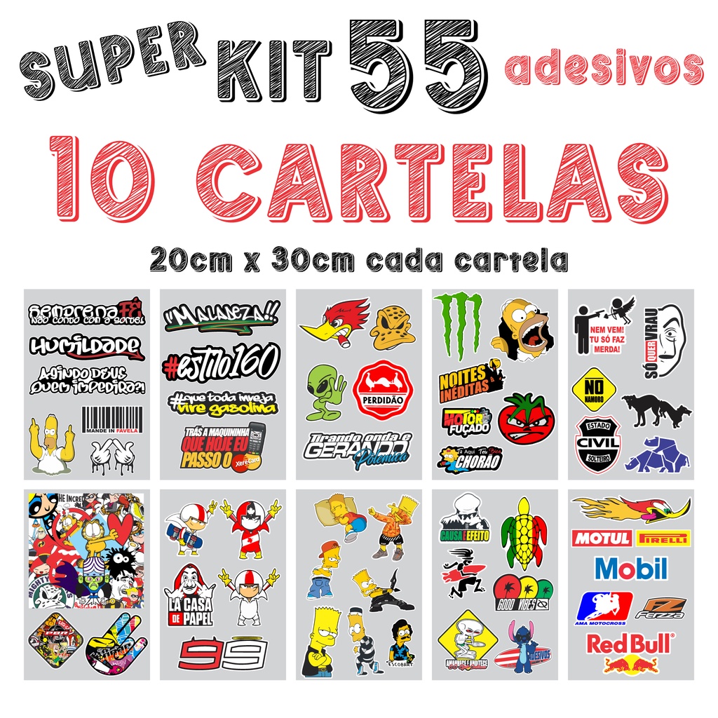 2 Super Cartela De Adesivos Carro Moto Caminhão Bike : :  Brinquedos e Jogos