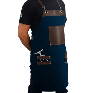 Avental Churrasqueiro Bartender Cozinha barista azul com marrom