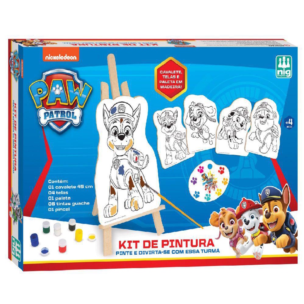 Kit Pintura Patrulha Canina C/ Telas Tintas Cavalete Pincel | Shopee Brasil