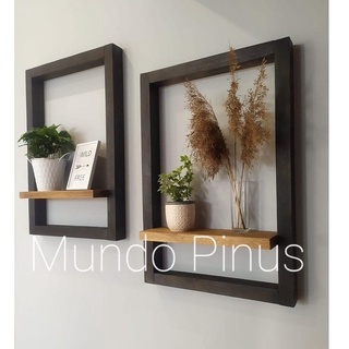 Prateleira Kit com 2 dois quadros nichos moldura em pinus para decoração Presente