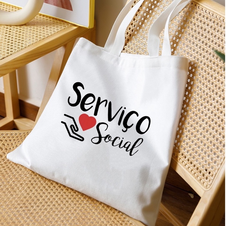 Ecobag com zíper Serviço Social bolsa sacola | Shopee Brasil