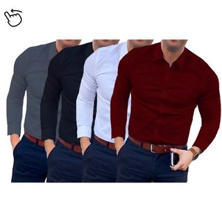 Kit 4 Camisa Social Manga Longa de Algodão Slim Fit