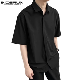 INCERUN Moda Masculina Botões De Manga Curta Liso Camisas Casuais Soltas
