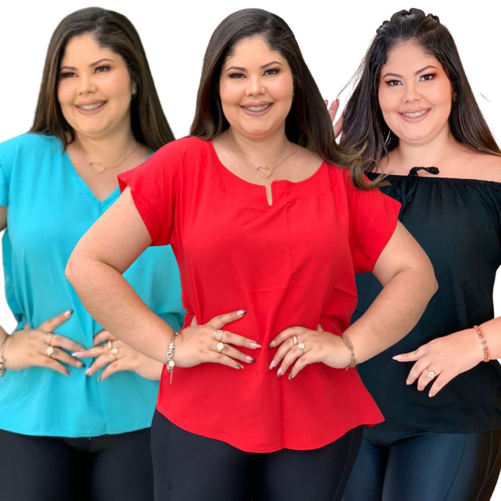 Kit 3 Blusa viscose lisa tecido GG plus atacado