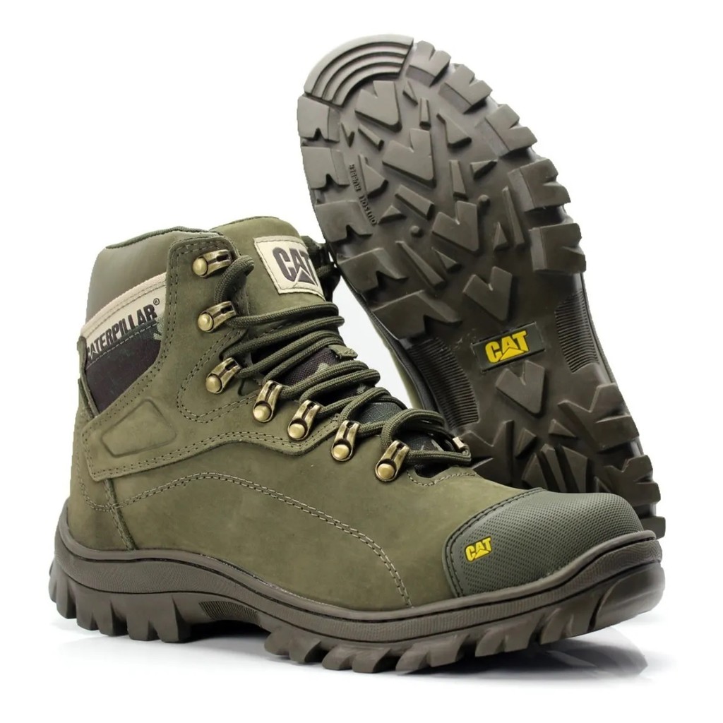 Bota Caterpillar Masculina de Couro Adventure Cat 9820 Verde Oliva Nude ...