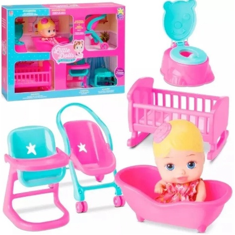 Brinquedo Casinha Little Dolls 1 Boneca Com 6 Acessórios Divertoys