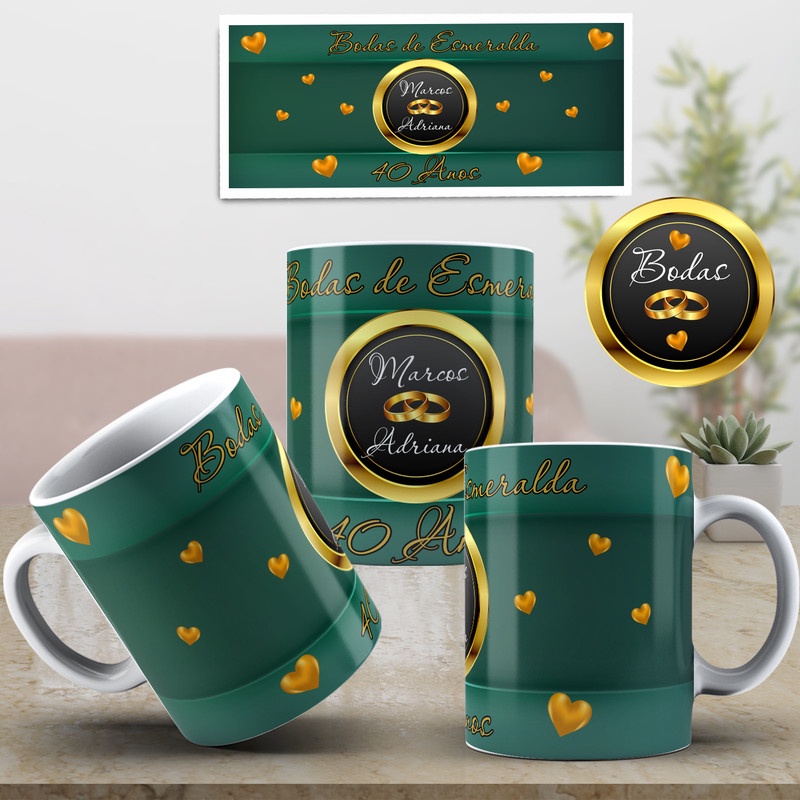 Kit 2 Duas Caneca Bodas De Esmeralda Caixinha Shopee Brasil