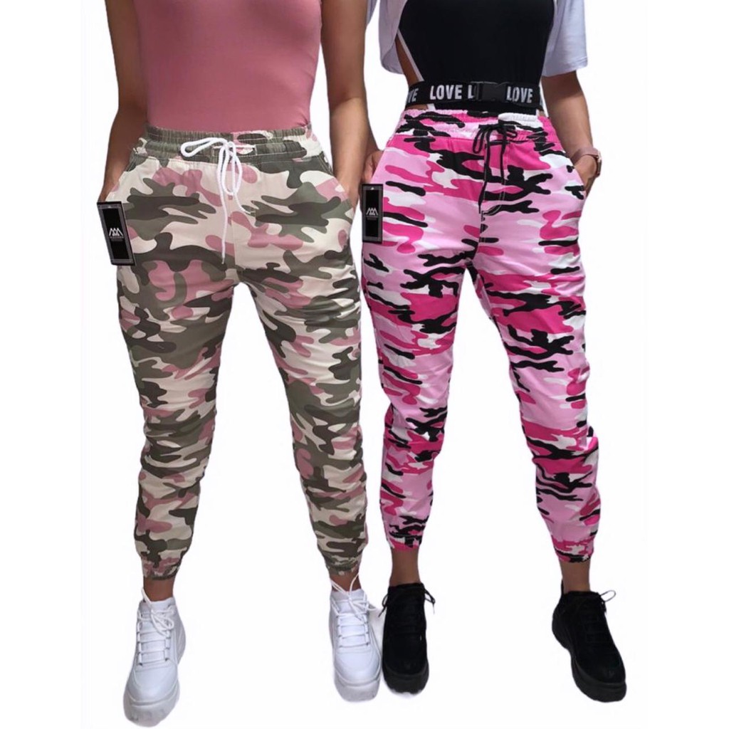 Calça jogger camuflada store rosa