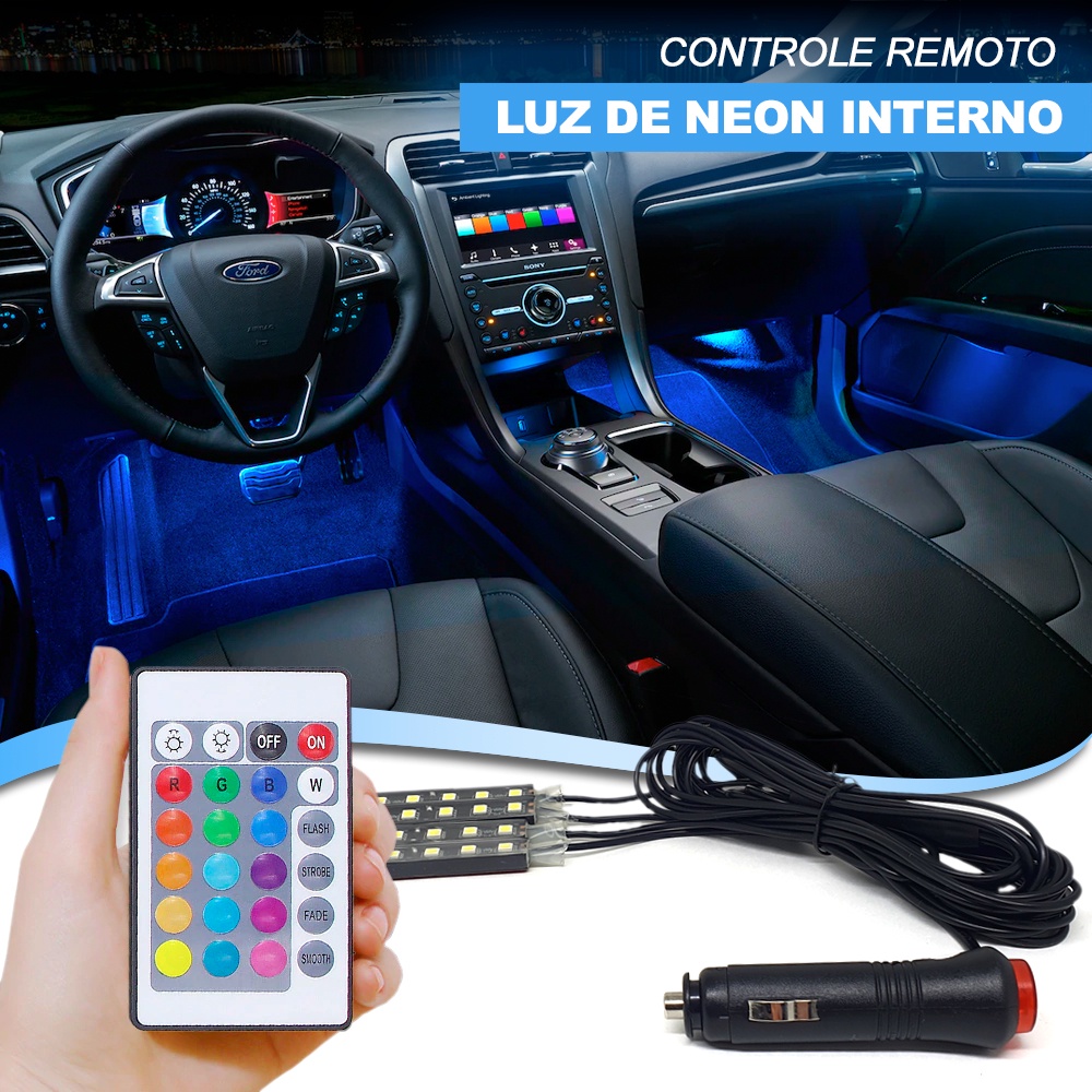 Luz Barra Led Neon Automotivo Carro Interno 7 Cores Controle Honda Civic 2010 2011 2012 2013 2014 2015