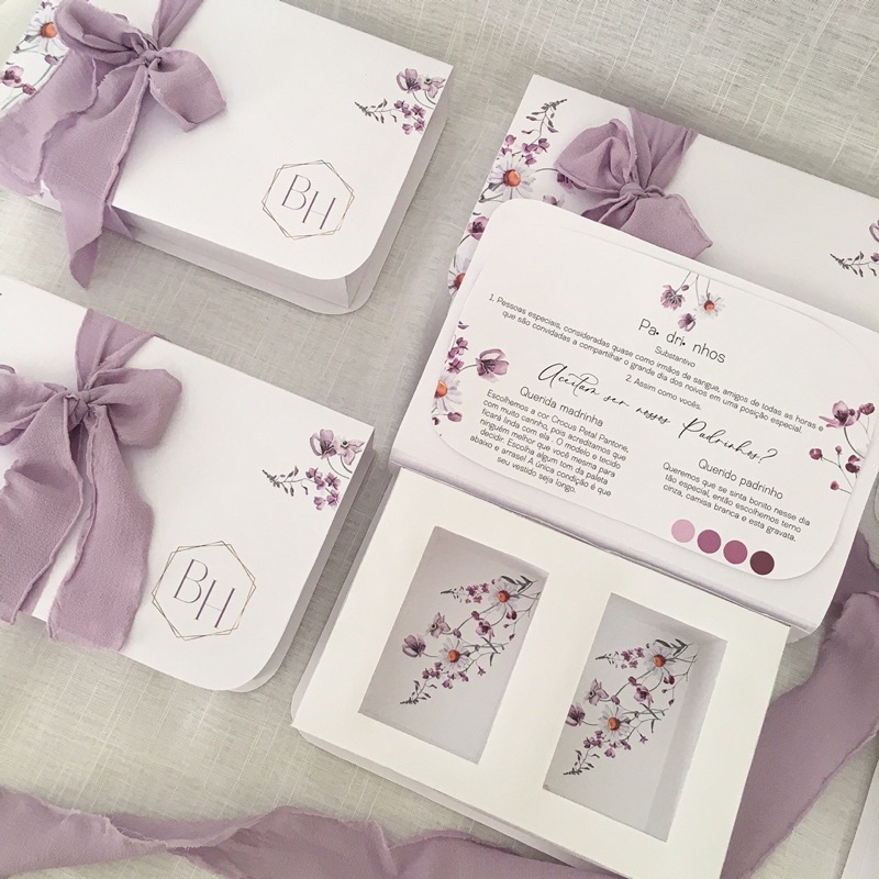 Caixa padrinhos de casamento lavanda