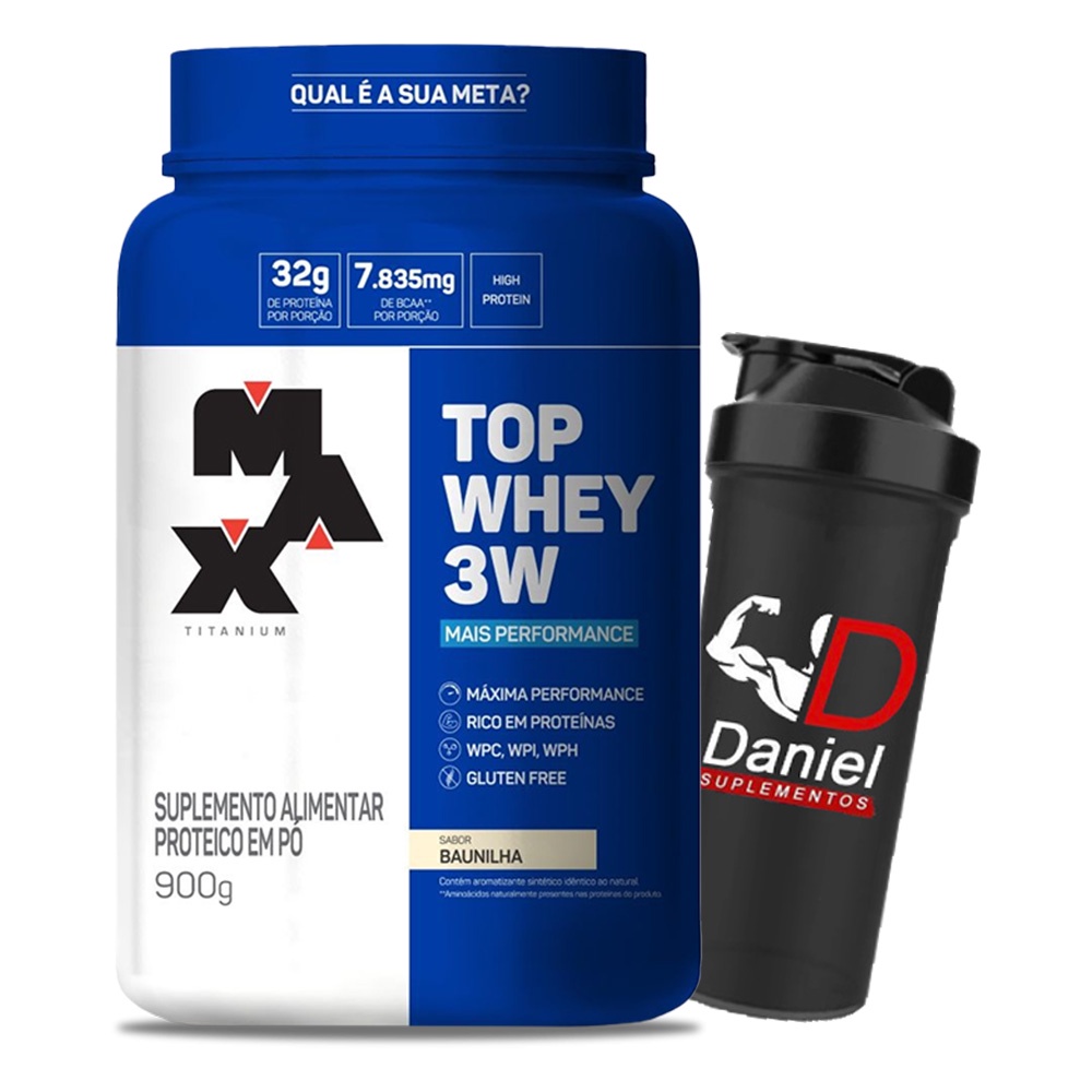 Top Whey 3w 900g + Coqueteleira – Max Titanium